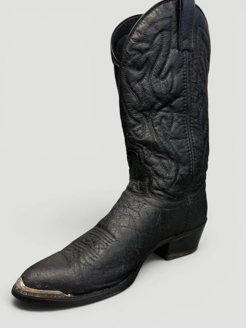Laredo Black Leather Western Cowboy Boots Sterling Silver Tip Size 10D